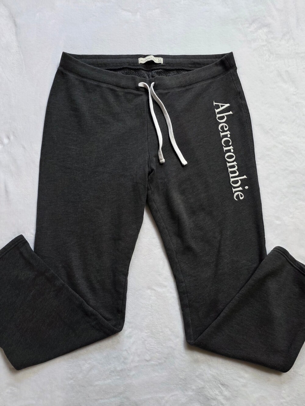 Abercrombie & Fitch XL Black Charcoal Logo Sweatpants Drawstring 30" Inseam